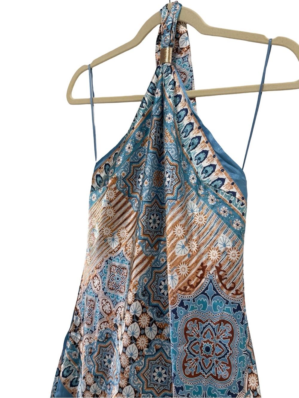 Thirty Thirty Paisley Halter Mini Dress Blue Tan S NWT - Picture 6 of 10